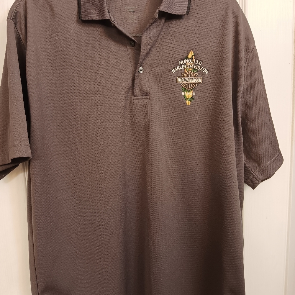 Harley Davidson Honolulu, Hawaii Polo Shirt Preowned Men's Size Large Gray Clr